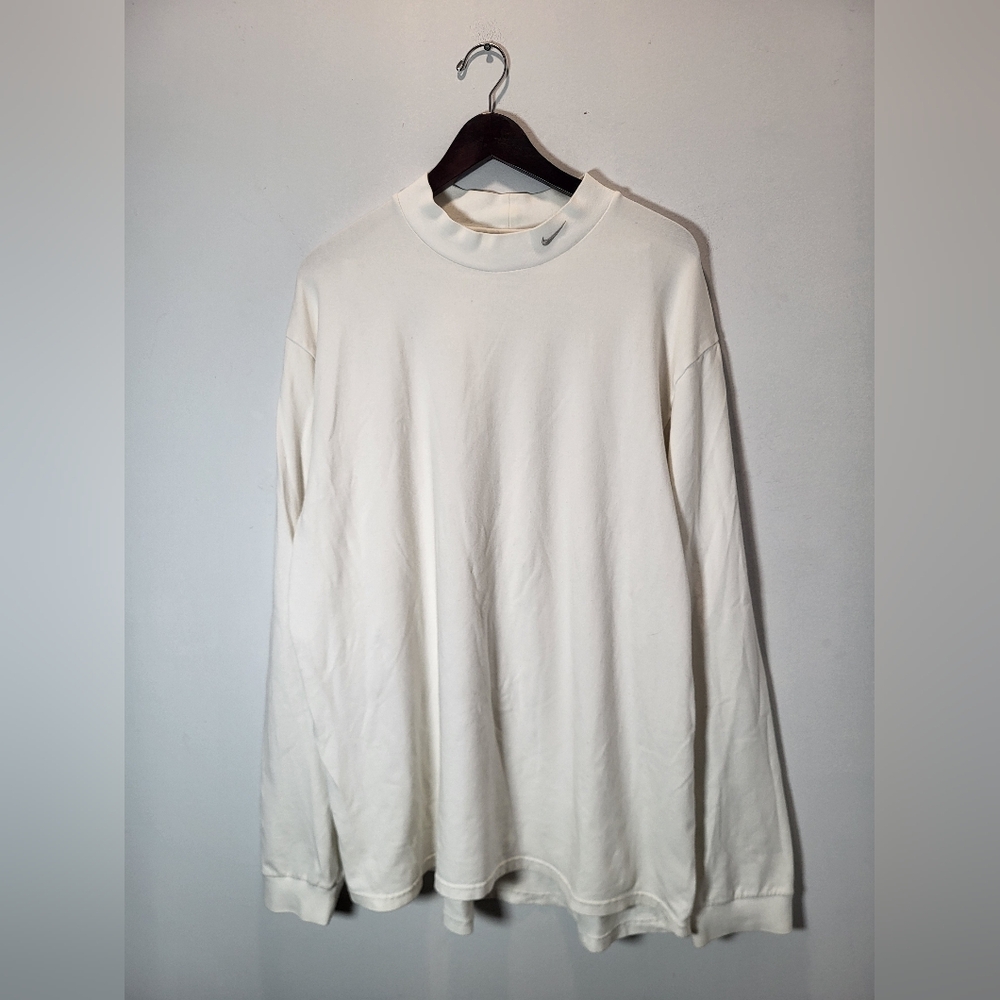 👕🌶 Vintage Y2K Nike Grey Tag Mock Neck Swoosh Long Sleeve